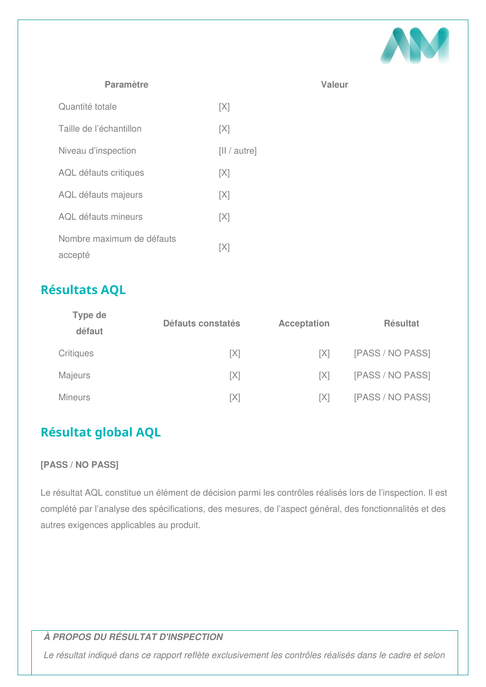 Page de résultats AQL d'un rapport ANMAIDONG